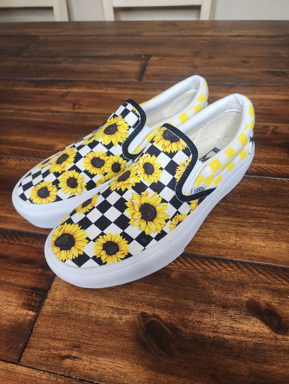 Vans Sunflower Checkerboard Classic Slip-On Platform Sneakers Size 8
